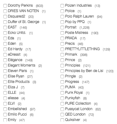 eBay Brand List - Probably Busy